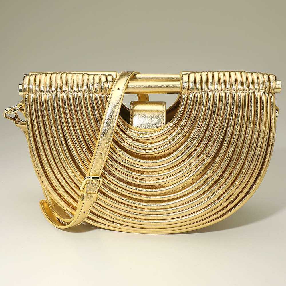 Vegan Leather Unique Half Moon Structured Handbag Crossbody Bag